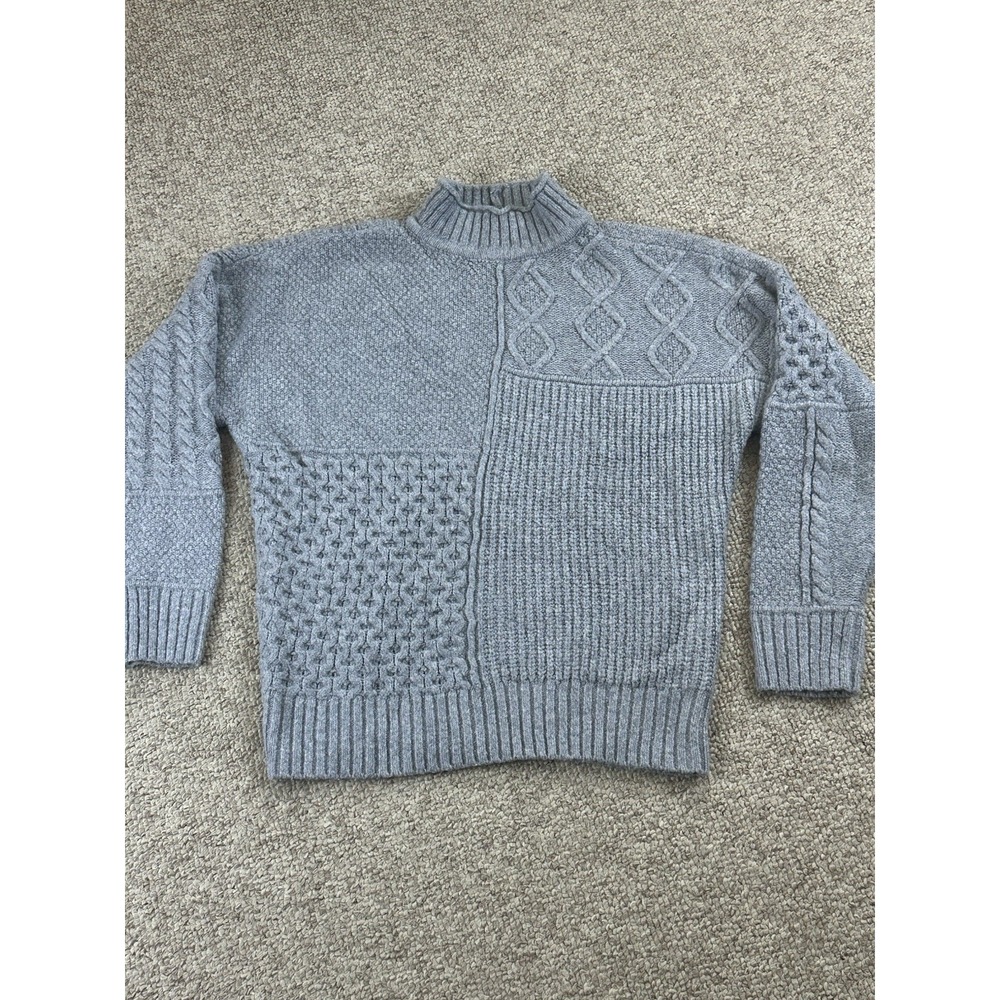 American Eagle Knit Mock Neck Sweater Women's Size Small Gray Preppy Comfort